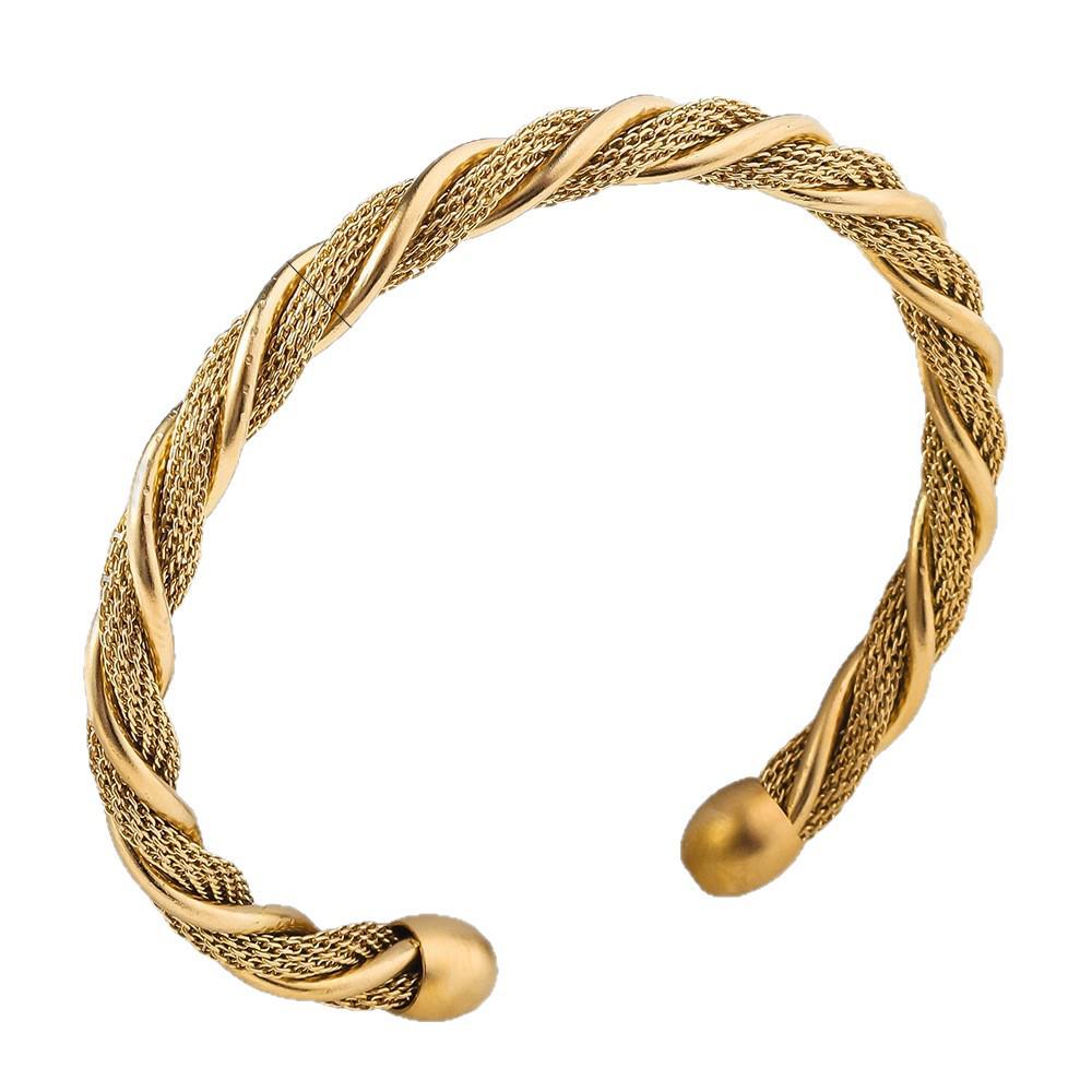 Fashionable European American Titanium Steel Woven Open Bangle – Stainless, Fade-Resistant Bracelet