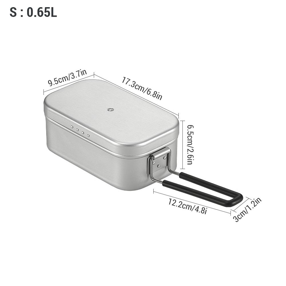 Camping Lunch Box Folding Handle Aluminum Camping Bento Container Camping Picnic Cookware 650ml