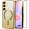 Case for Samsung Galaxy A37 5G, Glitter Magnetic Circle Protection - Gold - 2 Tempered Glasses