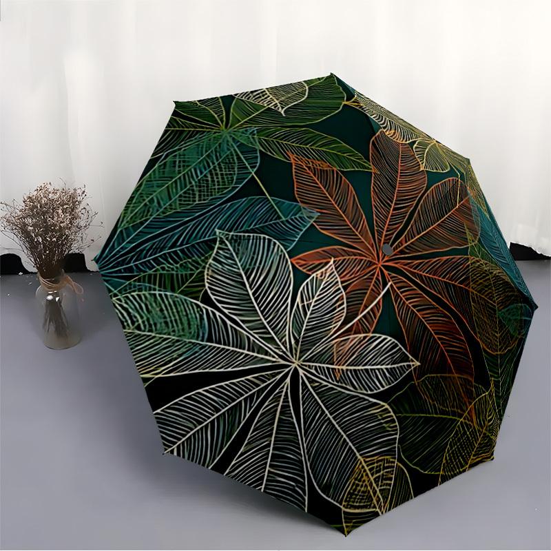 1 Stück Blattmuster Automatisches Öffnen/Schließen Regenschirm Kompakter Faltbarer Regenschirm, Ganzjahres-Tragbarer Regenschirm für Damen/Herren F1124179