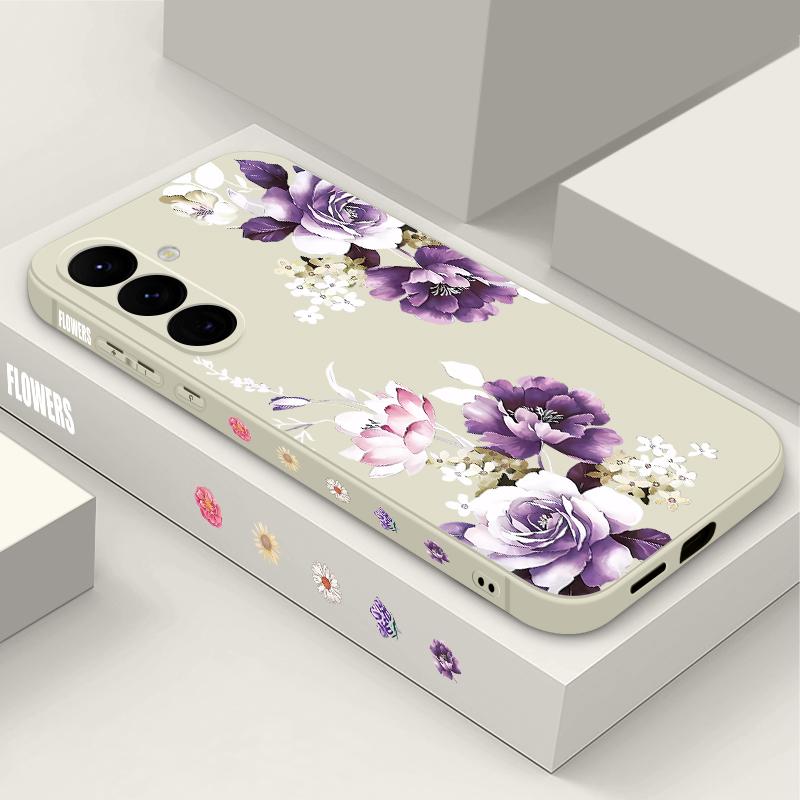 S25 Ultra Case Purple Peony Flower Cover For Samsung Galaxy S24 S22 Ultra S23 Plus S21 FE A54 A15 A35 A55 A16 A36 A56 5G Capa