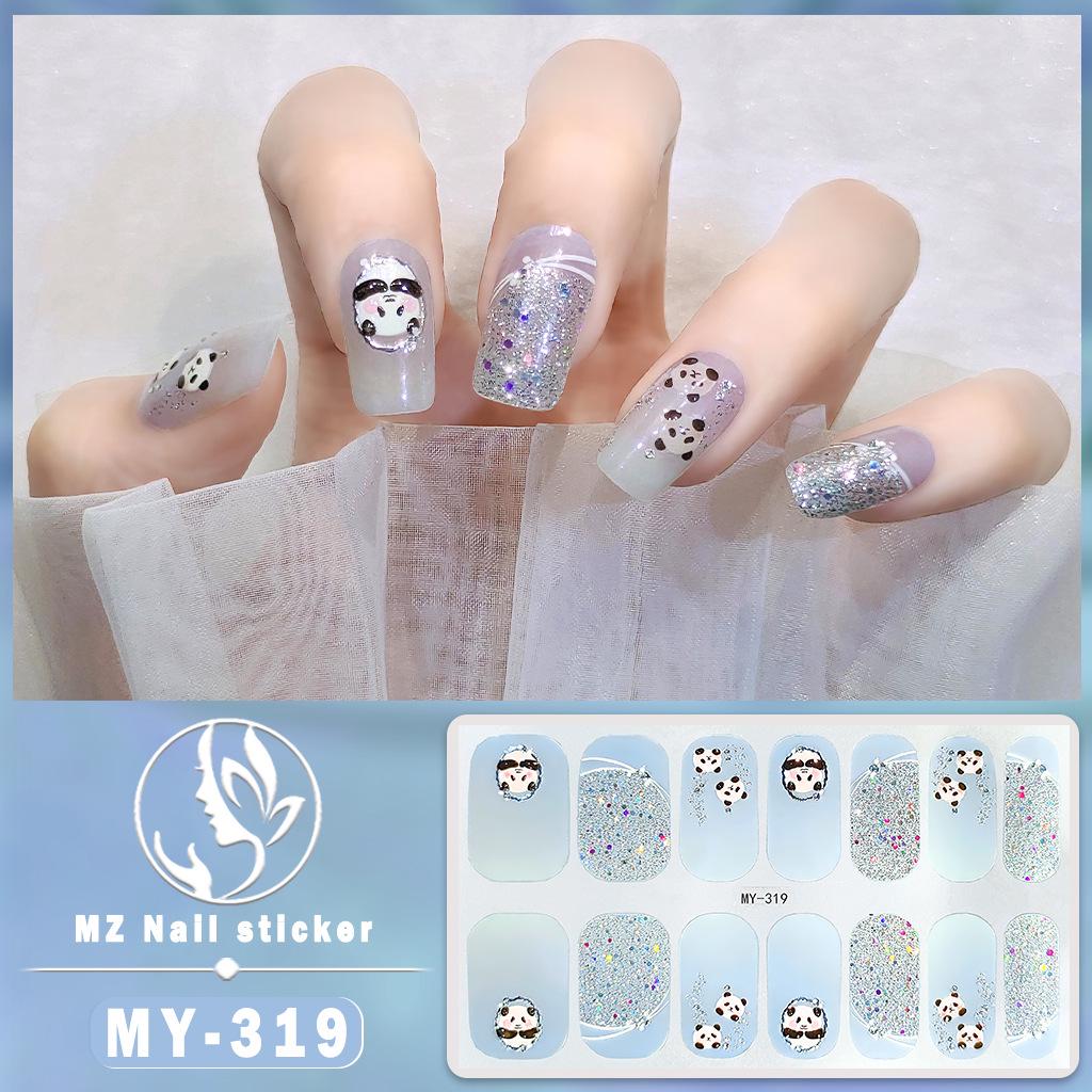 Panda Butterfly 5D No-Bake Nail Stickers - Full Cover, Waterproof, Faux Diamond Design