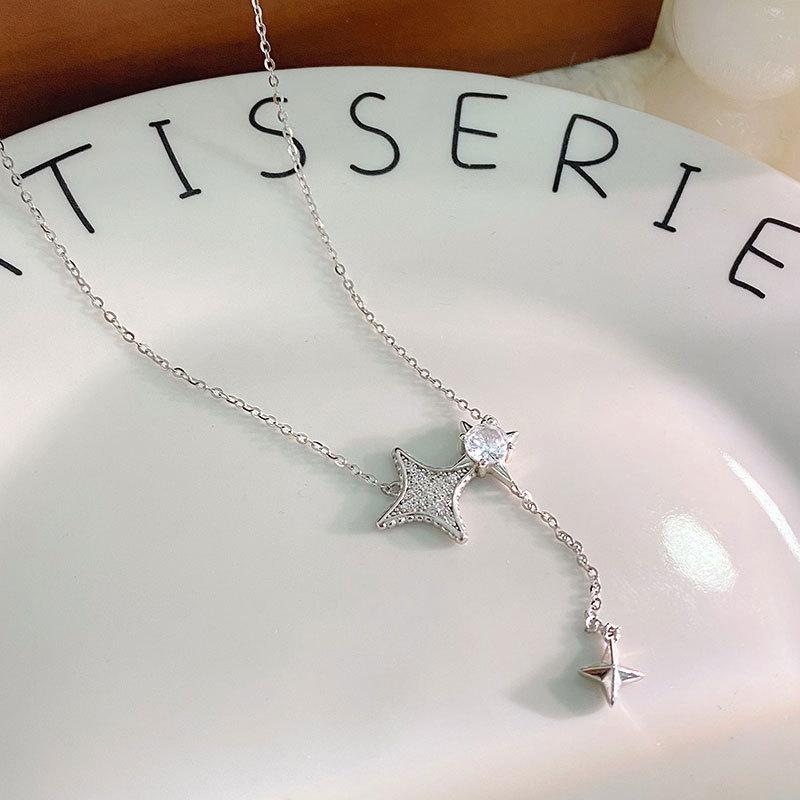 Four Pointed Star Tassel Necklace, Fashionable, Exquisite, Light Luxury, High-end, Autumn and Winter Atmosphere, Sweater Chain