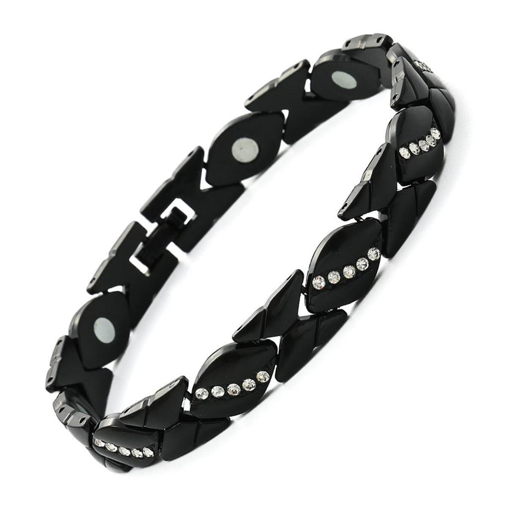 European & American Magnetic Bracelet: Fashionable Four-leaf Clover Alloy with Diamond Inlay, Single Row Magnetic Jewelry for Women.