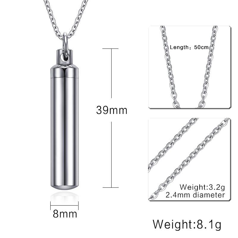 LETAPI Men Woman Capsule Pendant Necklace Silver Color Open Cylindrical Pendants Stainless Steel Remembrance Jewelry