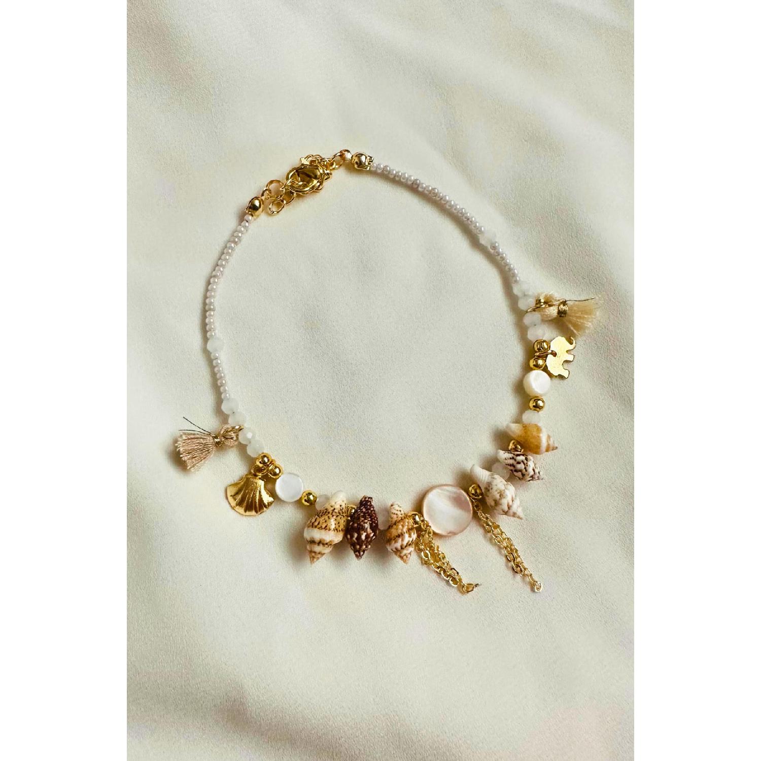 

Ножной браслет из морской ракушки и перламутра со слоном и мидиями