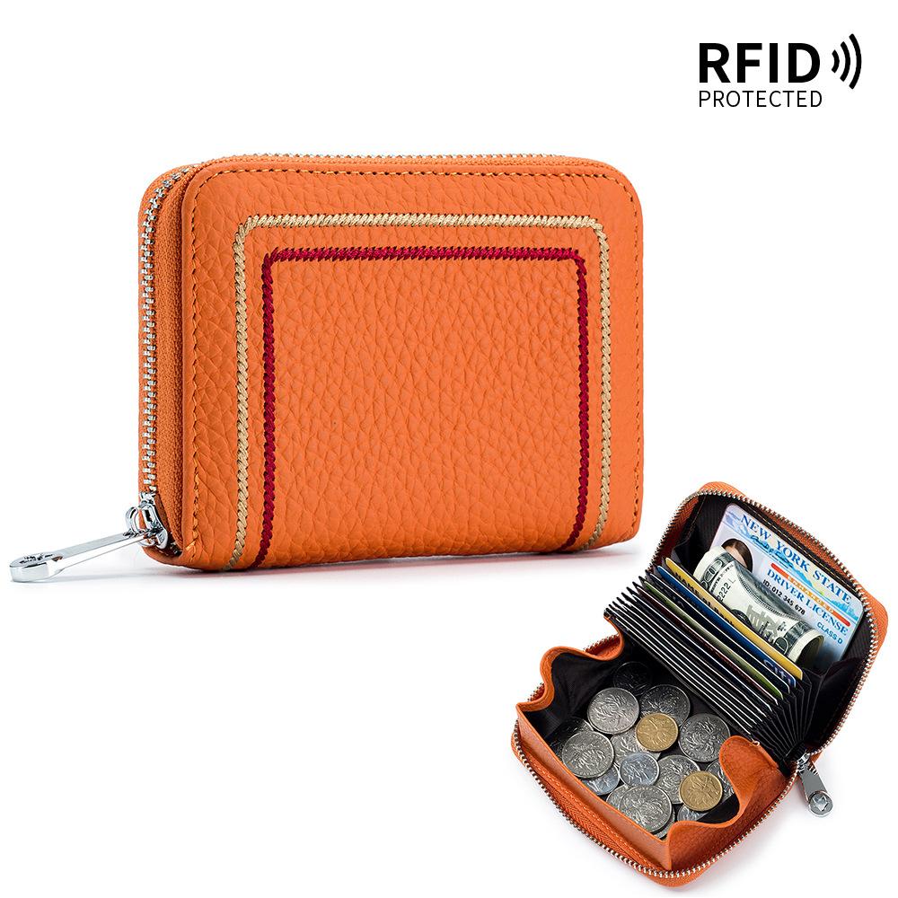 Embroidered Card Bag Women's Multi-card RFID Mini Card Bag Simple Soft Leather Change Bag Coin Bag Integrated Bag