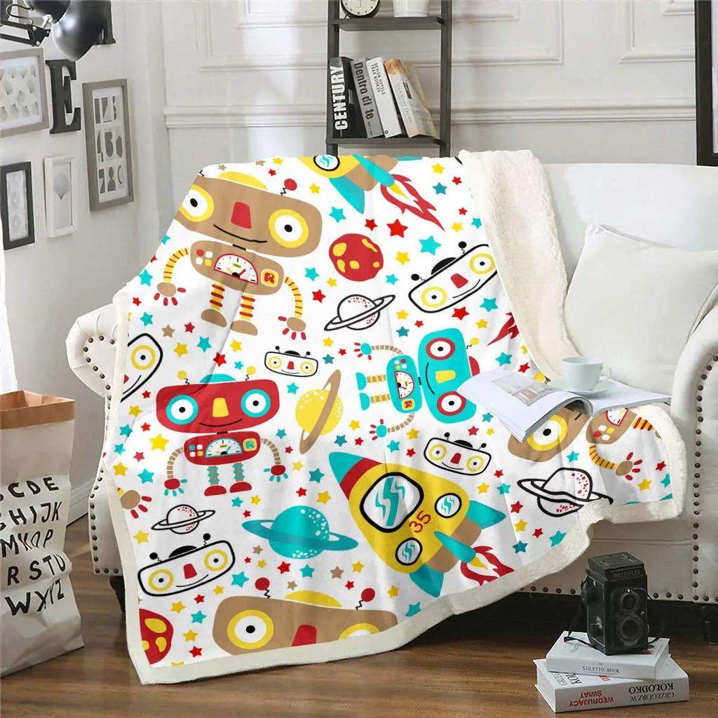 Robot Throw Blanket,Soft Flannel Robot Blanket for Boys Girls,Toddler Design Comfy Warm Quilt Blanket for Bed Sofa,Birthday Gift