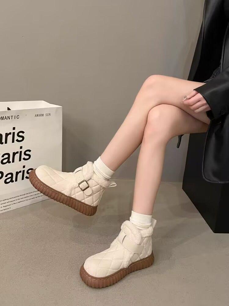 Women's Waterproof Fleece-Lined Winter Shoes - Non-Slip, Thick-Soled Cotton Footwear