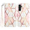 For Samsung Galaxy A15 4G Case with Strap Marble Pattern Leather Phone Cover Card Holder