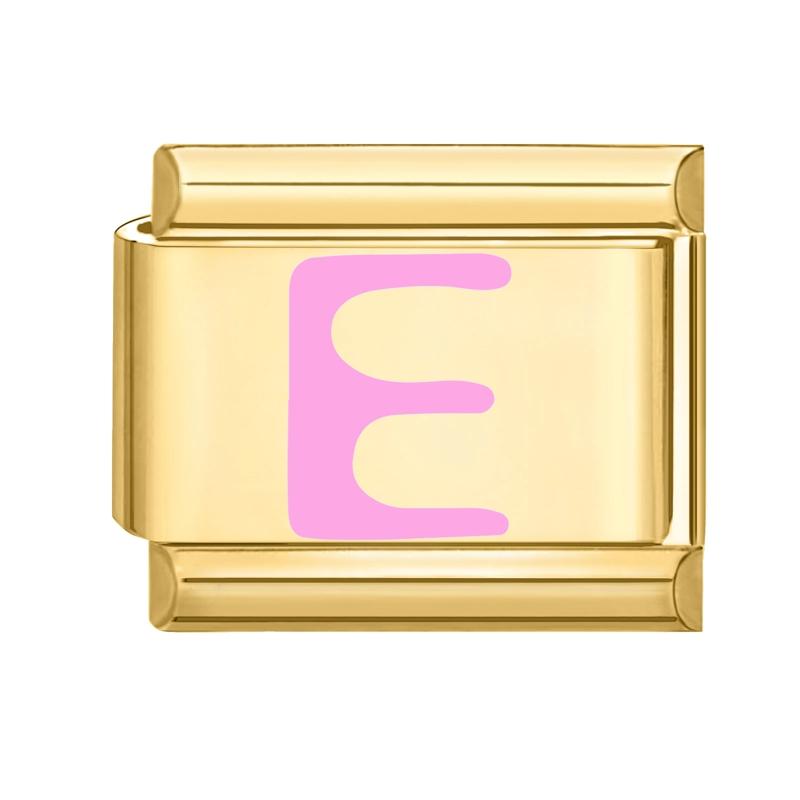 Vintage Y2K Pink 26 English Letters Gold Color Italian Charm Links Fit 9MM Bracelet Stainless Steel Making DIY Christmas Gifts
