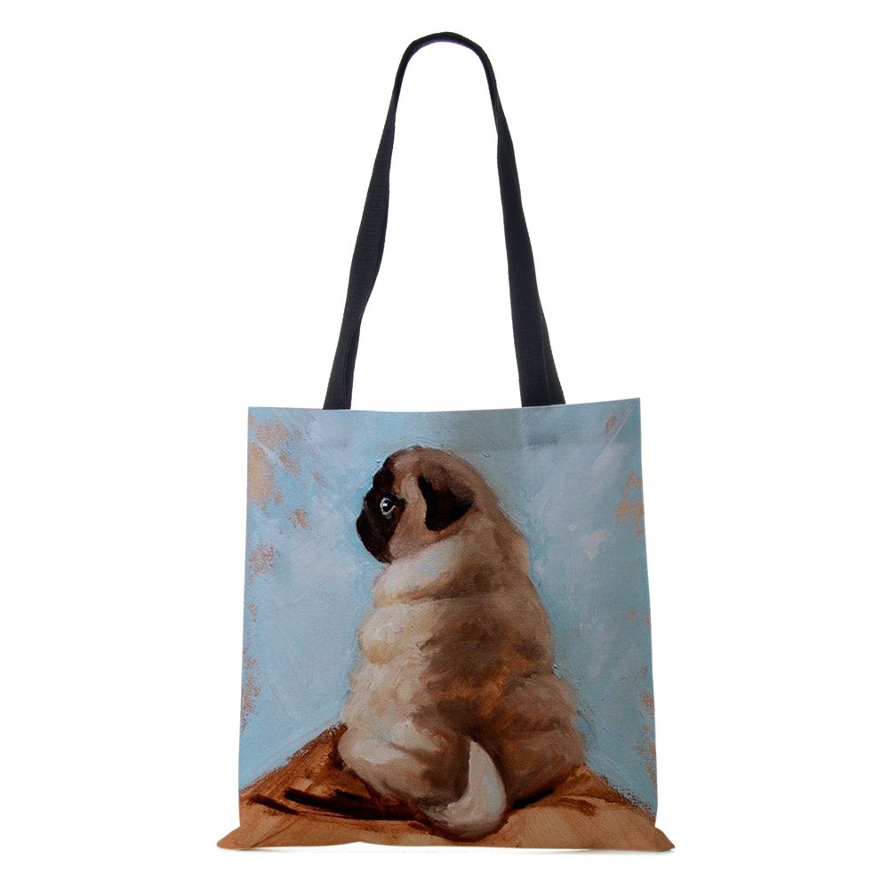 Dog Women Shoulder Bag Shopper Canvas Casual Grocery Handbag Eco Reused Print Painting Vintage Large Capacity Tote Books Bag CLE
