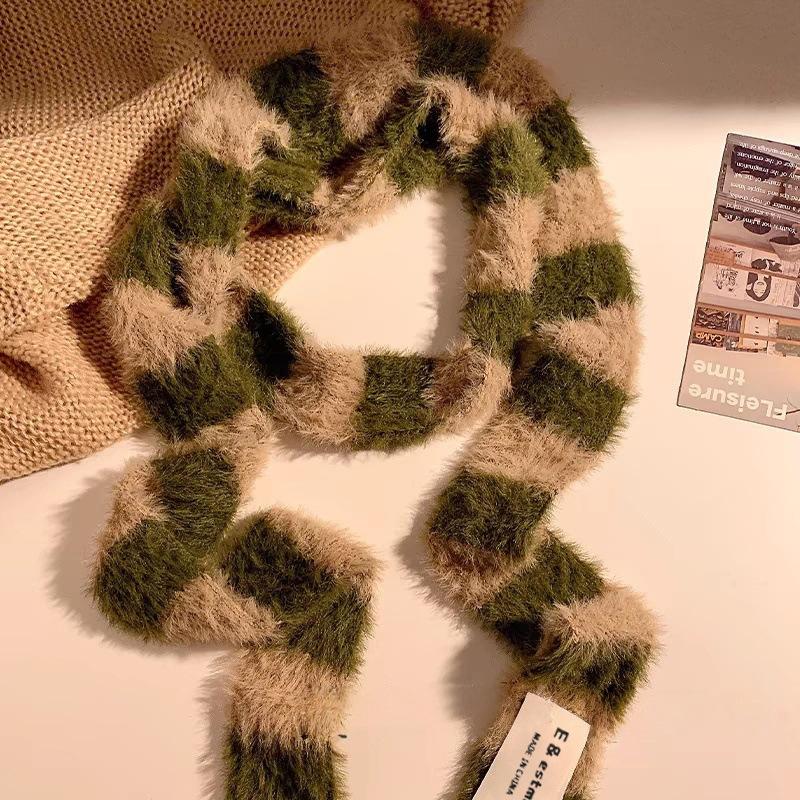 Y2K Girls Knitted Striped Scarf Winter Warm Neck Slim Women Long Scarves Fashion Streetwear Skinny Scarf Decorative Neckerchief