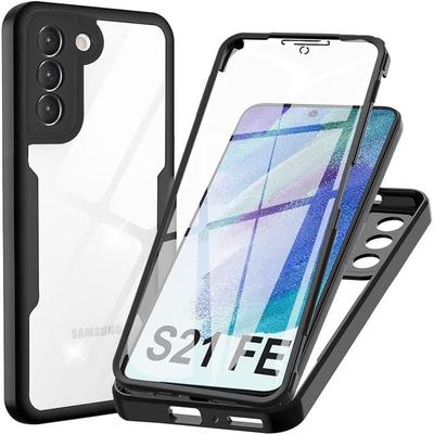 Full Protection Case - BOOLING - for Samsung Galaxy S21 FE - Soft TPU - Hard PC - Black