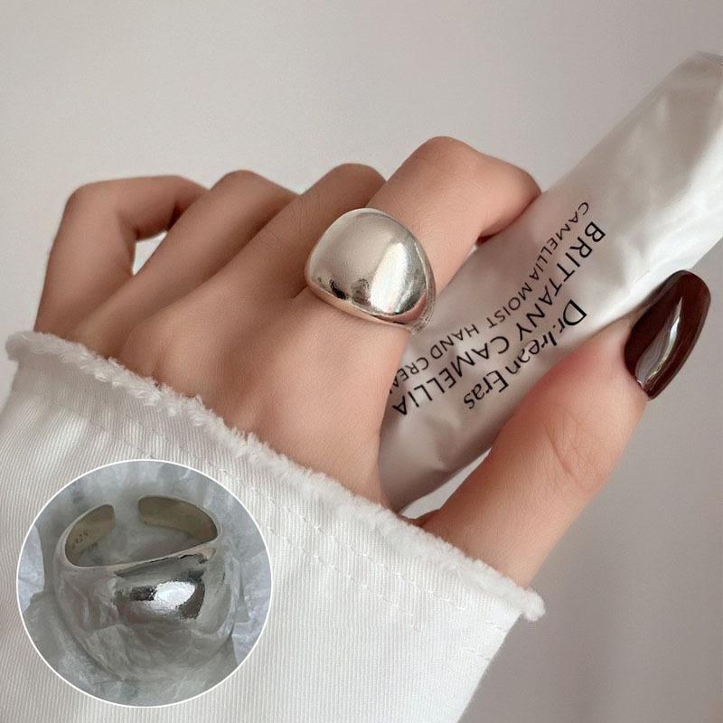 Korean Retro Geometric 925 Silver Plated Open Ring for Women