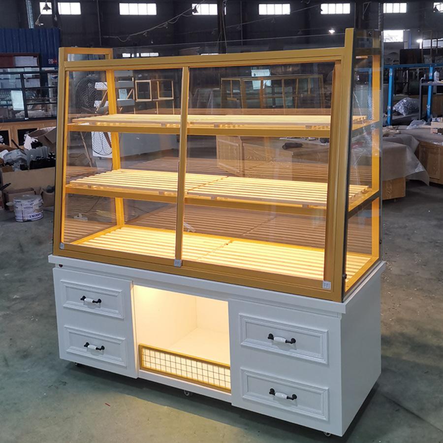 In-Stock Bakery Display Cabinet: Solid Wood & Wrought Iron Island with Drawers for Bread, Pastries, and Fried Goods