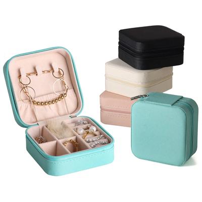 Mini-Schmuck-Aufbewahrungsbox, tragbar, für Zuhause, Reisen, Ohrringe, Halskette, Aufbewahrungsbox für Frauen, Ring-Organizer, PU-Leder-Vitrine