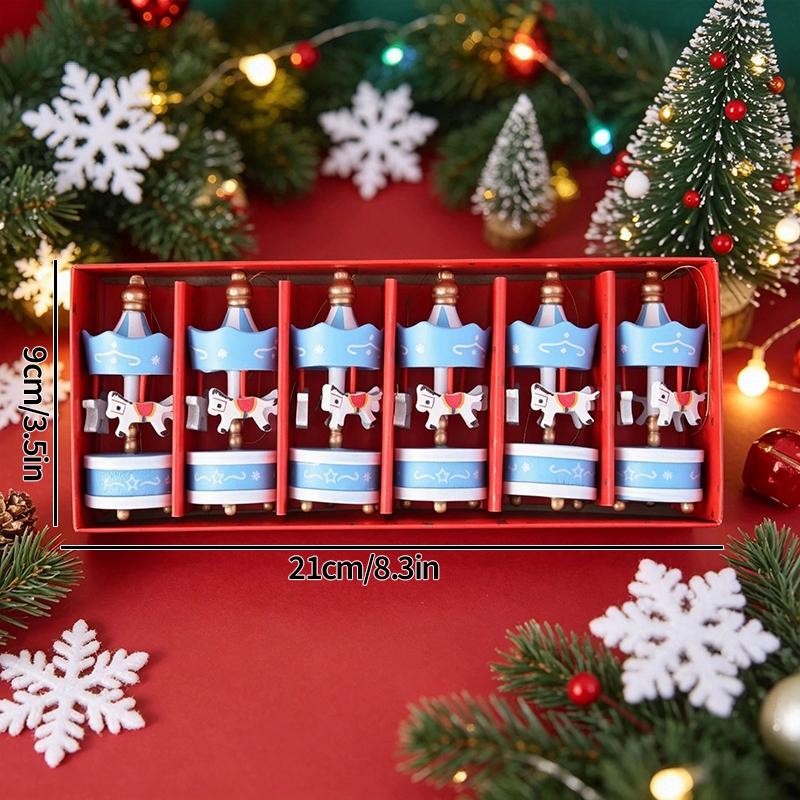 Wooden Carousel Figurine Christmas Tree Decoration Ornaments Wooden Small Train Shop Windows Display Festival Christmas Gifts 7