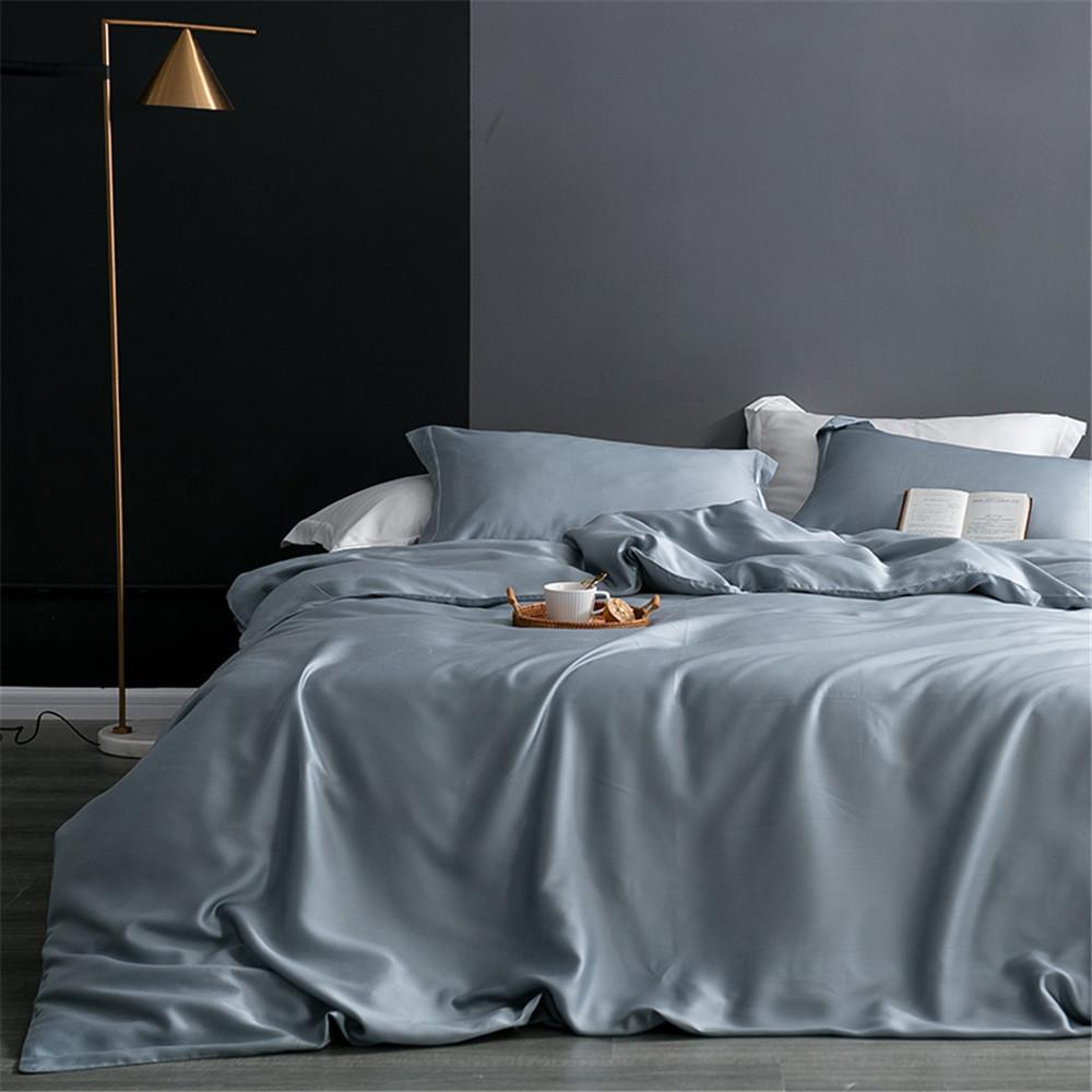 Sondeson Nature 100% Silk Dark Blue Bedding Set Healthy Skin Beauty Queen King Duvet Cover Set Flat Sheet Pillowcase Bed Linen