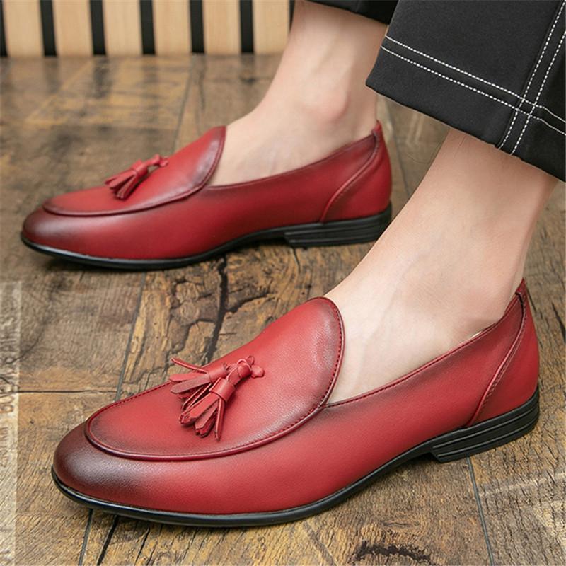 Trend New British Yellow Red Tassel Driving Shoes For Men Dress Evening Wedding Office Footwear Prom Sapato Social Masculino