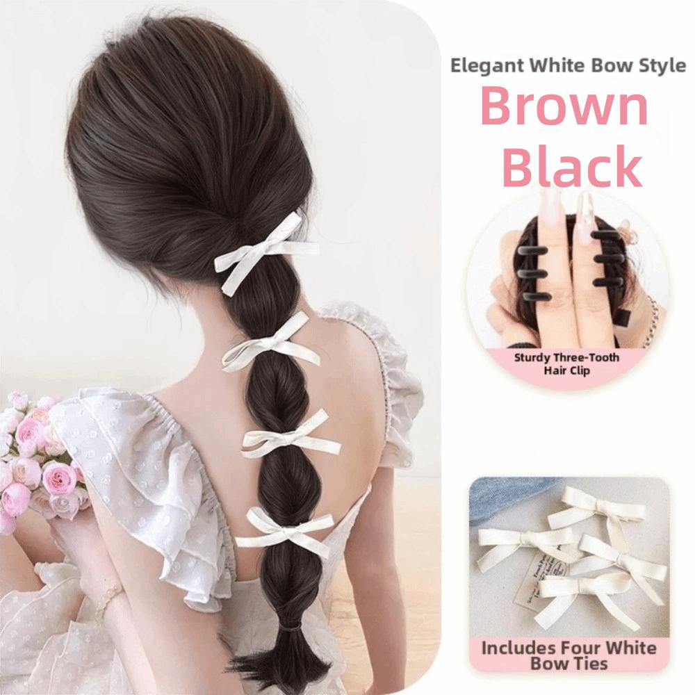 Hair Band Bow Braided Bubble Braids Wig 40cm Ponytail Hairpieces Party