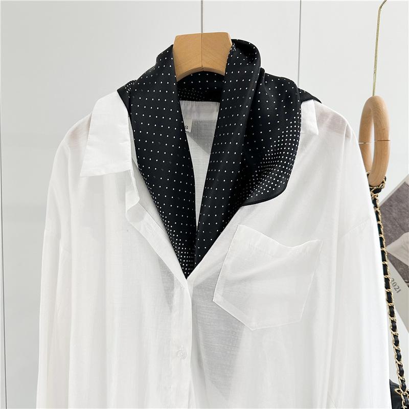 French Retro Polka Dot Silk Scarf Women's Spring and Summer Fashion Versatile Mulberry Silk Scarf Square Scarf Shawl Bandana