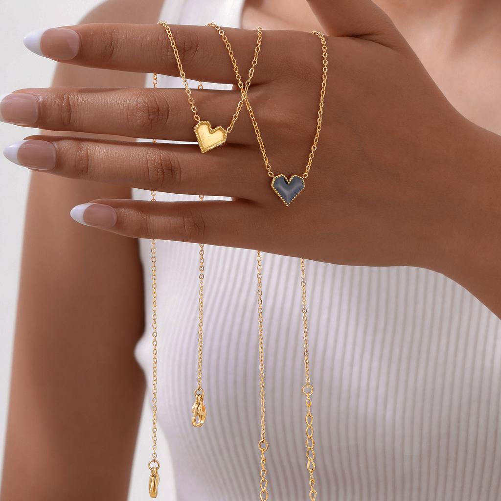 Trendy Heart Pendant Necklace for Women Girls,Gold Color Stainless Steel Geometric Necklaces,Punk Jewelry Gifts