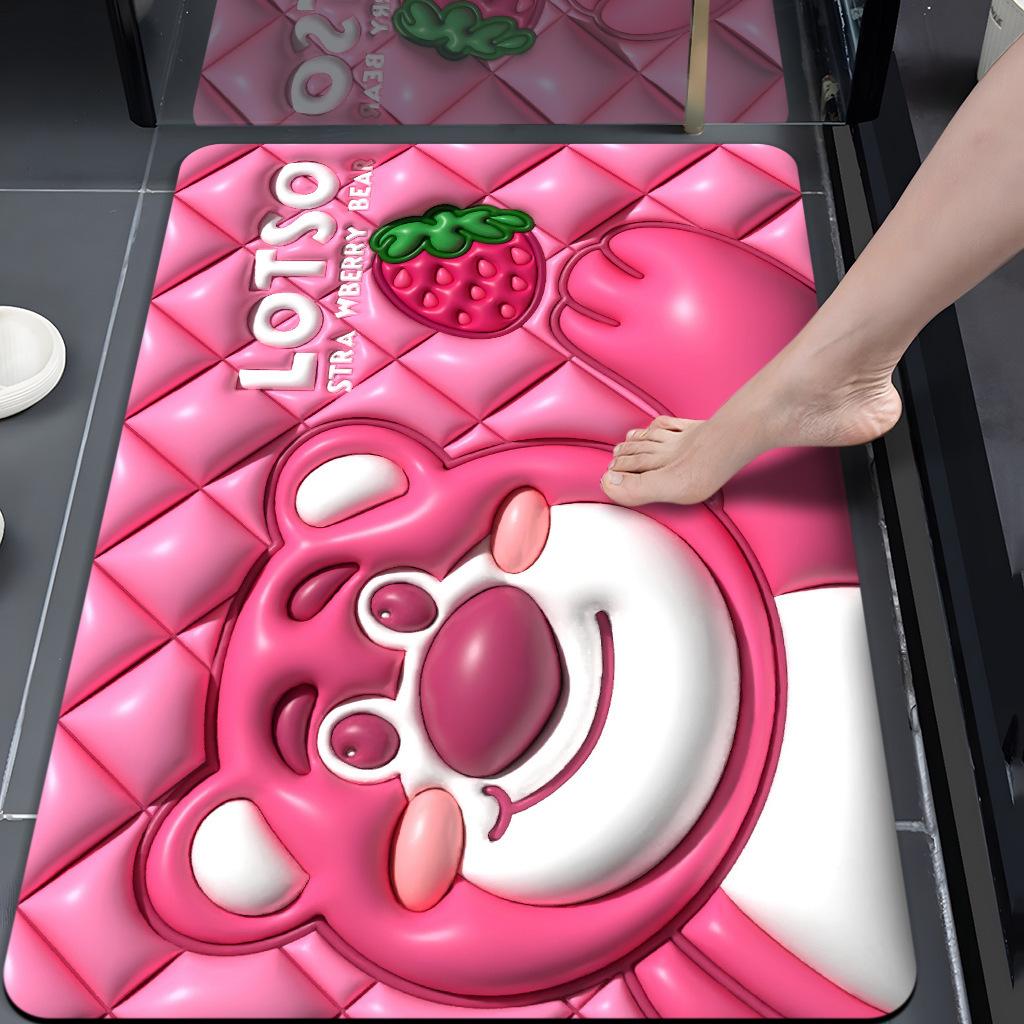 Strawberry Bear Bathroom Non-slip Mat Absorbent Quick-drying Mat for Bathroom Door Household Dirty-resistant Diatom Mud Mat