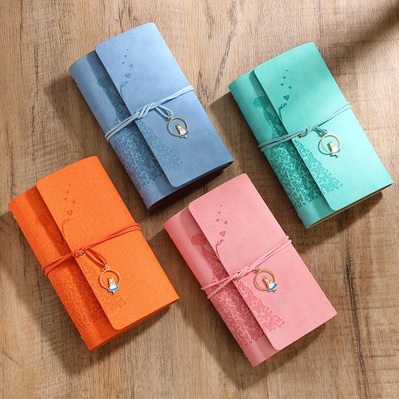 Vintage Stock Notebook Customizable Tied Tri-Fold Notepad Student Notebook Travel Card Cover Stamping Book Origin China