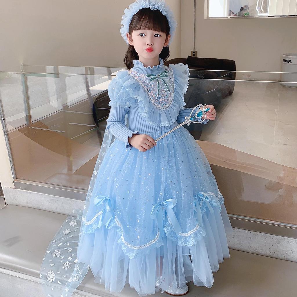 Frozen Elsa & Anna Light Luxury Autumn/Winter Tutu Skirt & Sweater Dress: Royal Court Style