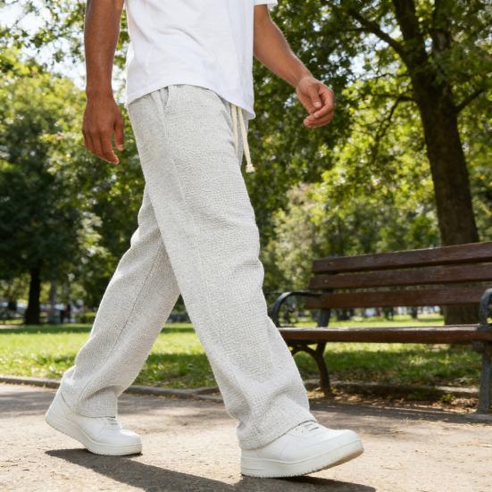 Herren Casual Baggy Hose Unifarbene Weite Hosen Lockerer Schnitt Kordelzug Taille Gerade Jogginghose für Sport Straße