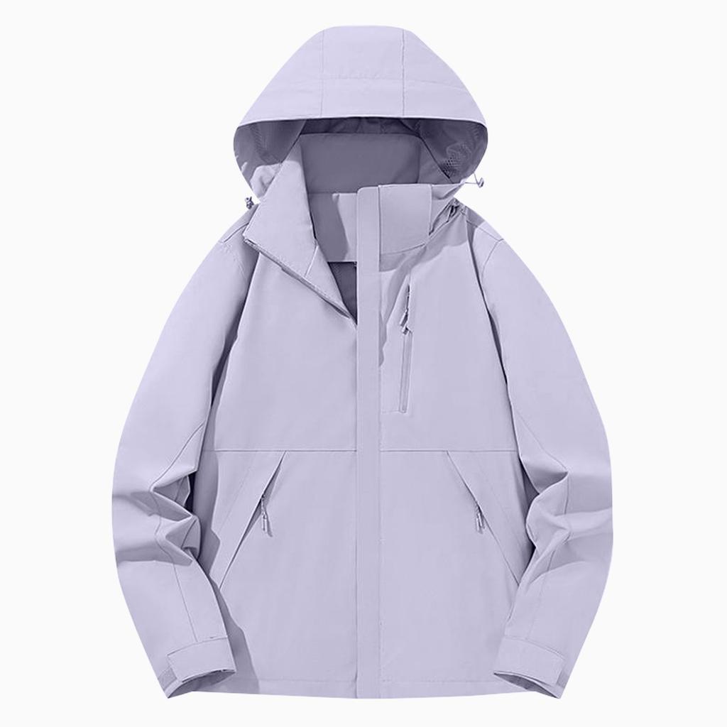 Women Solid Stripe Rain Jacket Outdoor Plus Waterproof Hooded Raincoat Windproof