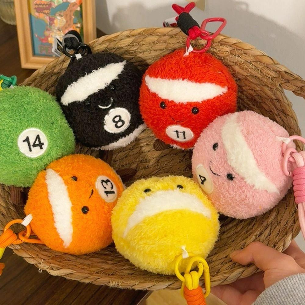 6 Colors Billiard Balls Pendant 10cm Backpack Key Chain Kawaii Billiards Plush Key Ring  for Boys