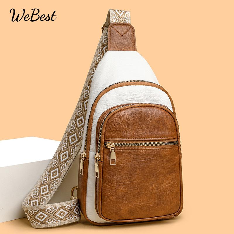 

Vintage Color Block Multi Compartment Shoulder Bag черный коричневый