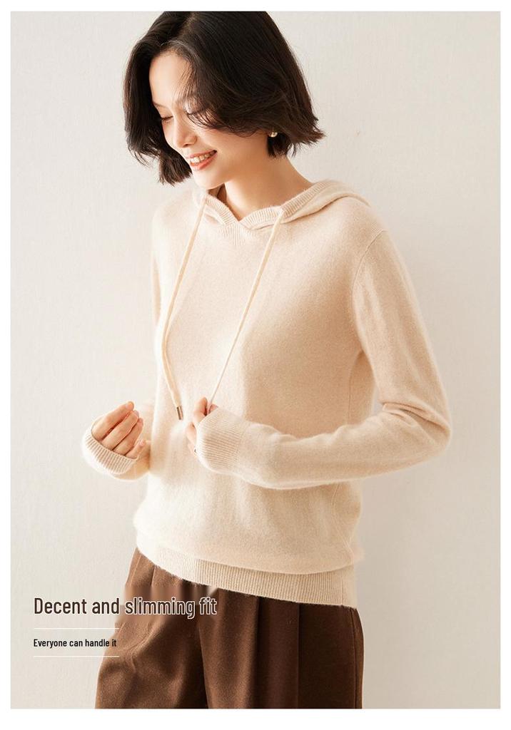 Women's Hooded Cashmere Sweater: Loose Knitwear Top for Autumn/Winter