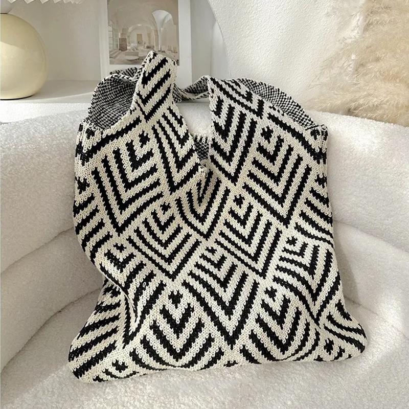 

Women Knot Shoulder Bag Portable Knitted Tote Bags Phone Key Pouch Trend Travel Handbag Shopping Bags