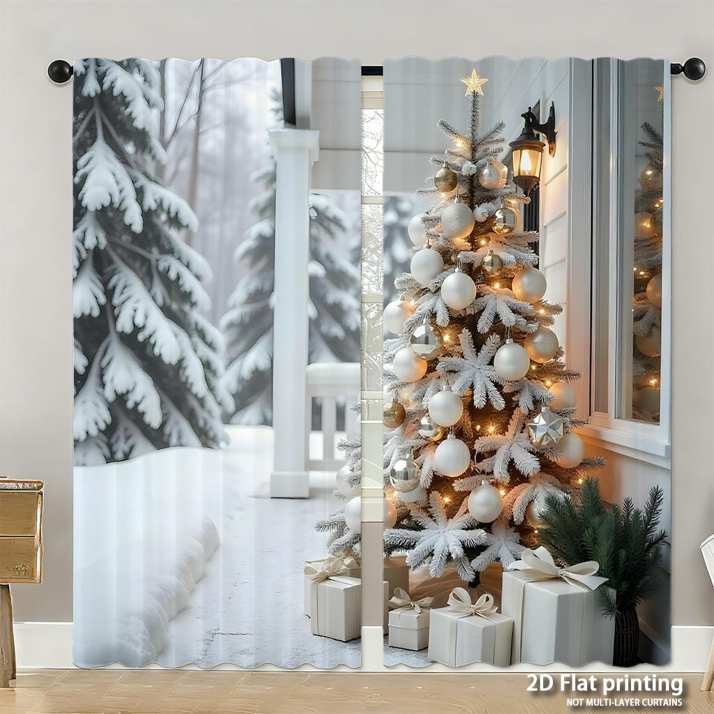 Piece Set High Definition Digital Printed Curtainswatercolor Blue Green Pine Tree Patternhome Decoration Style Curtains Made Of Polyester