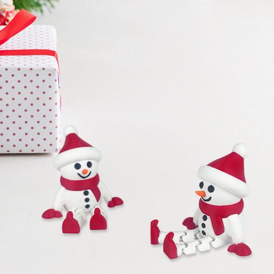 Christmas Snowman Figurine 3D Printed Sitting Snowman Ornament with Movable Joints for Winter Home Office Desk Decor