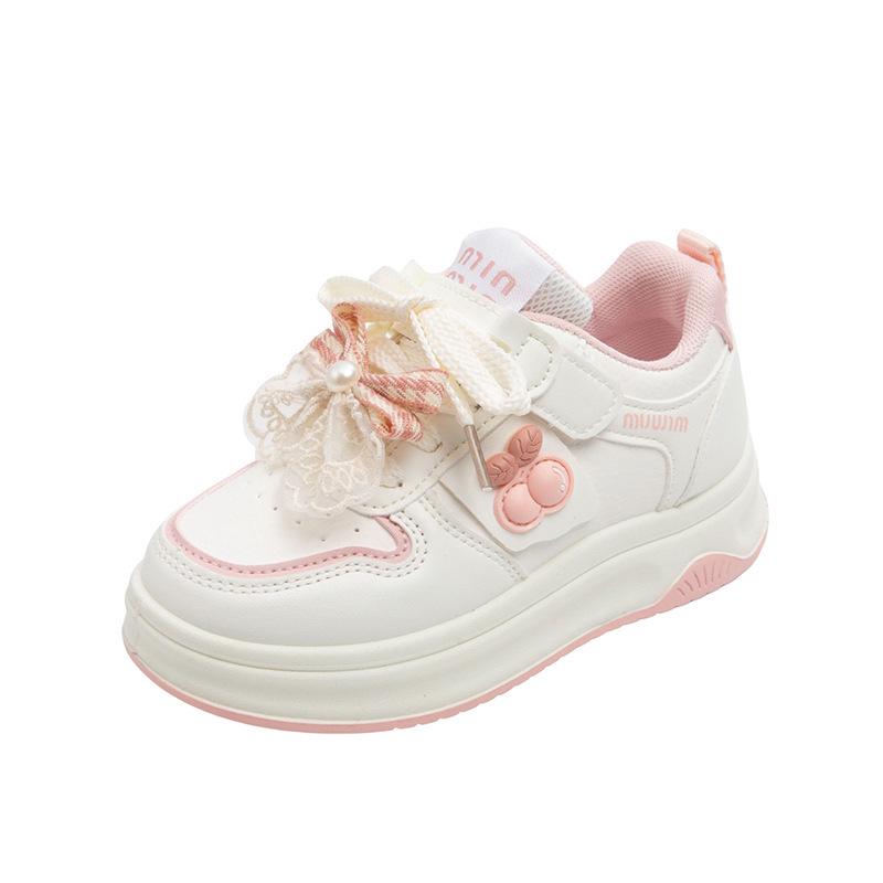 2026 Spring Girls' White Sports Shoes with Bow Knot - Trendy Casual Sneakers for Kids and Teens