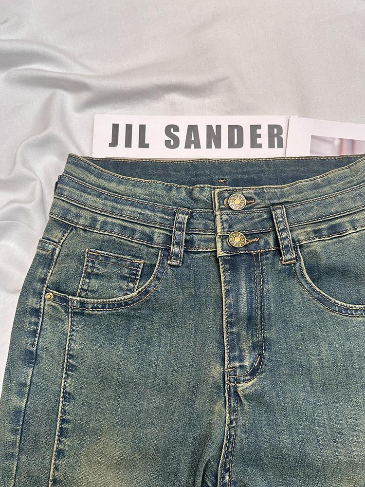 Petite High-Waisted Frayed Micro-Flare Jeans - Elastic Slimming Bodycon Bell Bottoms for Spring & Autumn