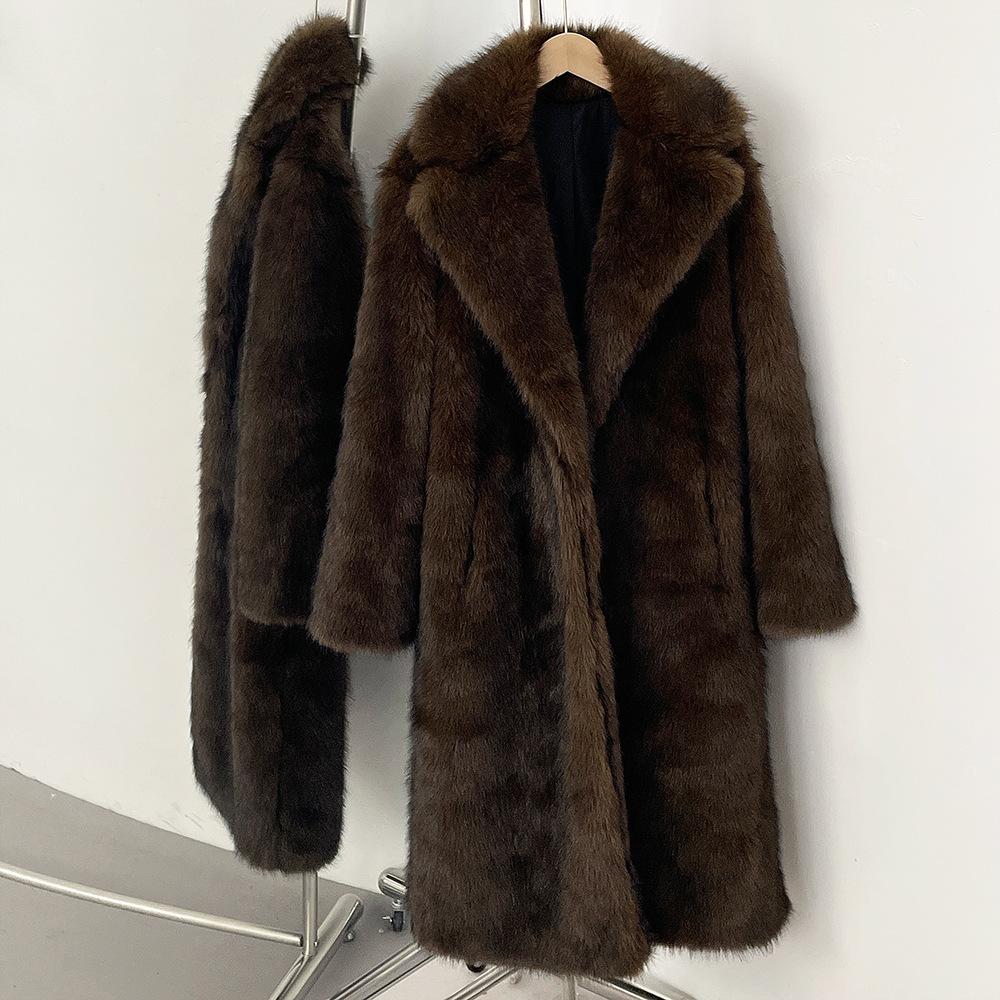 Winter Women Faux Fur Jacket Coat Solid Khaki Long Sleeve Thick Warm Overcoat Outwear Fluffy Coat for Women