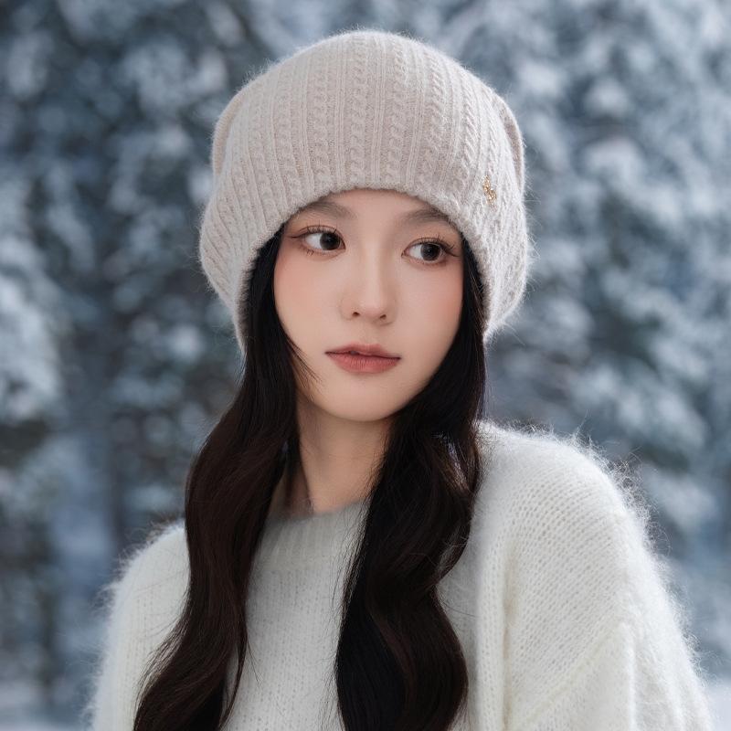 Women's Korean Style Versatile Warm Knitted Hat Thickened Pile Hat Big Head Surround New Hat