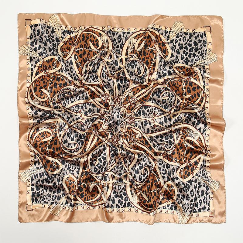 Square Silk Scarf Women Luxury Brand Satin Print Hijab Scarves Muslim Pareo Bandana Female Shawl Wrap Headband Foulard 90*90cm