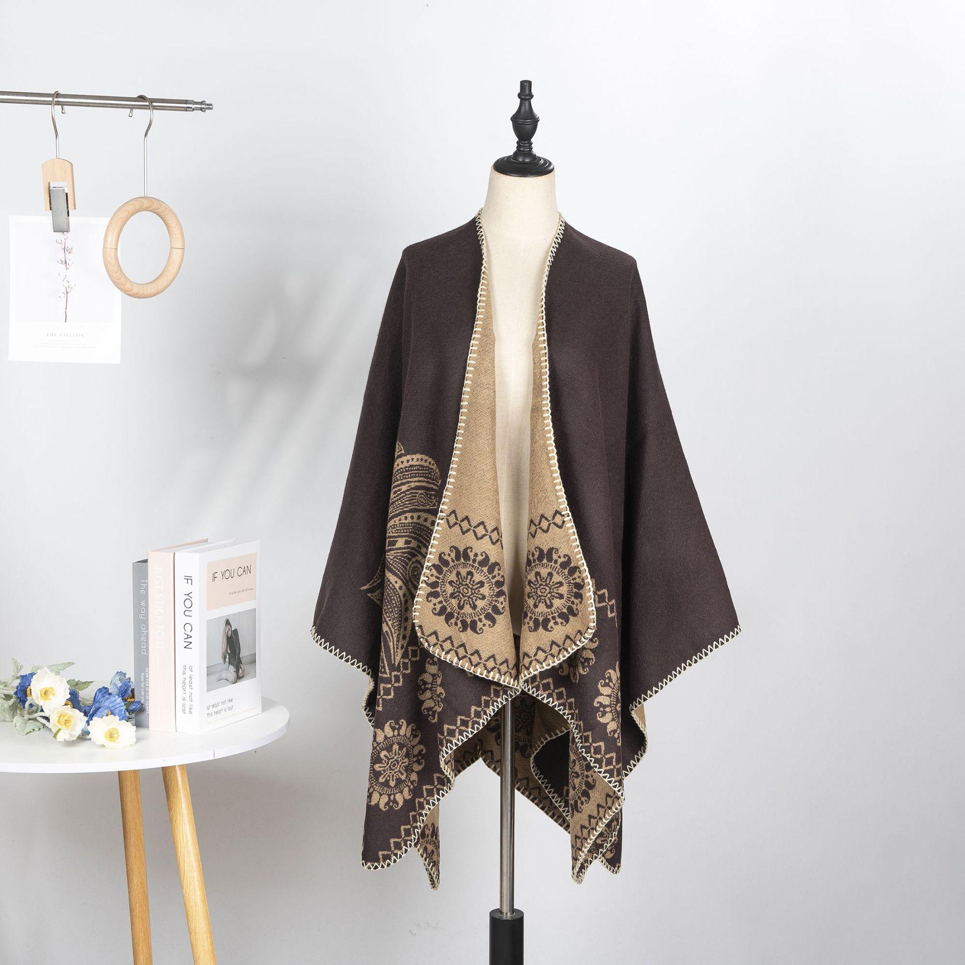 

Разделенная двусторонняя шаль-накидка из искусственного кашемира Простая и элегантная шаль Женская мода Теплая шаль 131*150CM темно-коричневого