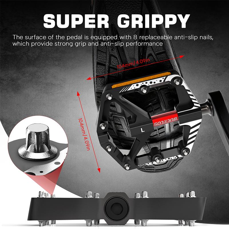 BUCKLOS Mountain Bike Pedals Aluminum Alloy Non-Slip Bicycle Pedals with Reflectors DU Bearings Bicycle Platform Pedals 9/16''