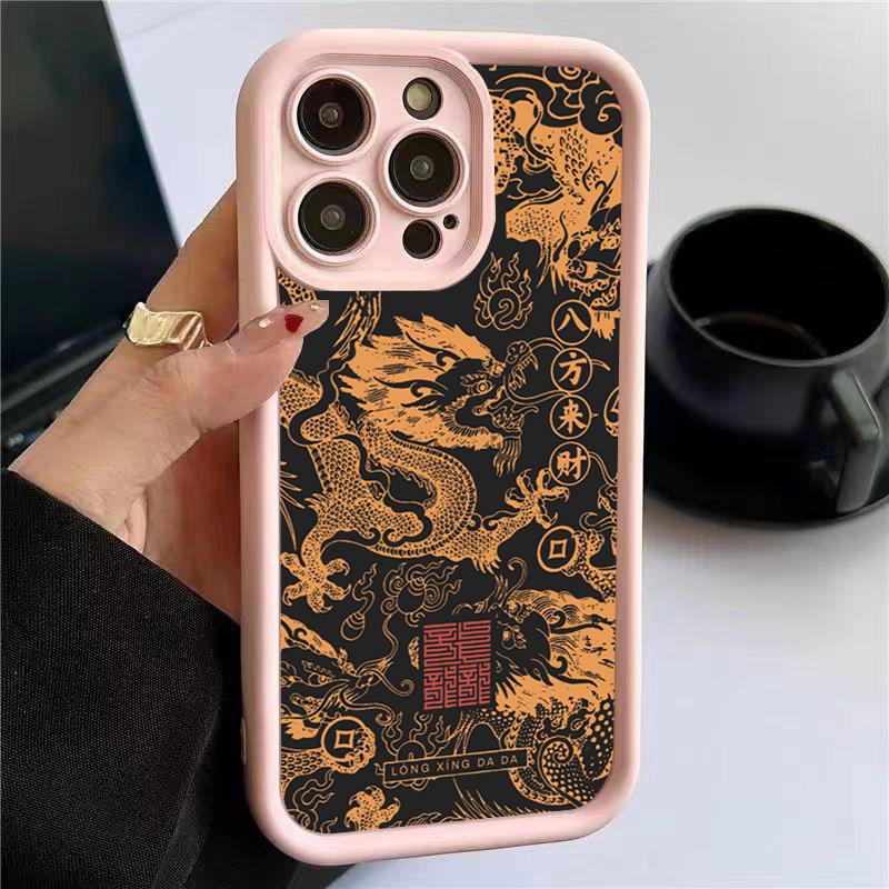 Phone Case For iPhone 16 14 13 12 11 15 Pro Max Mini 16E 7 8 Plus XR X XS Max SE2 Luxury Fashion East Dragon Soft Silicone Cover