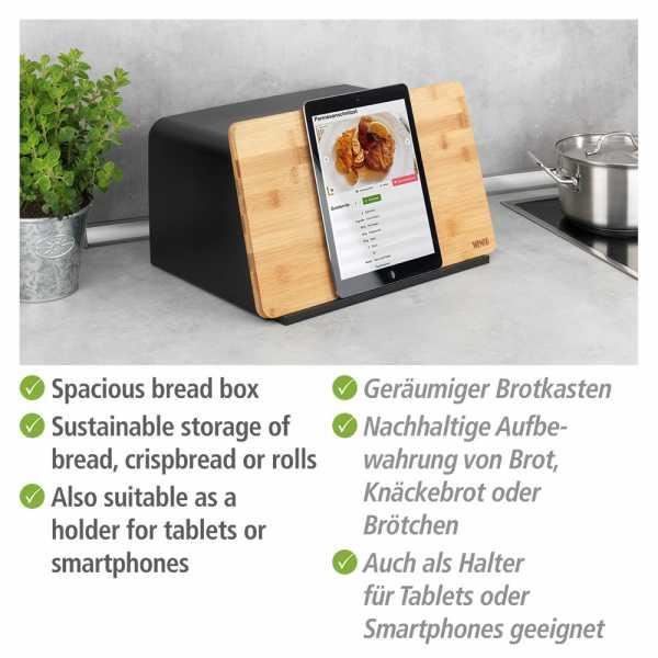 Boite À Pain - WENKO - Kubo - Couvercle En Bambou - Rangement Design - 35x20,5x26 Cm