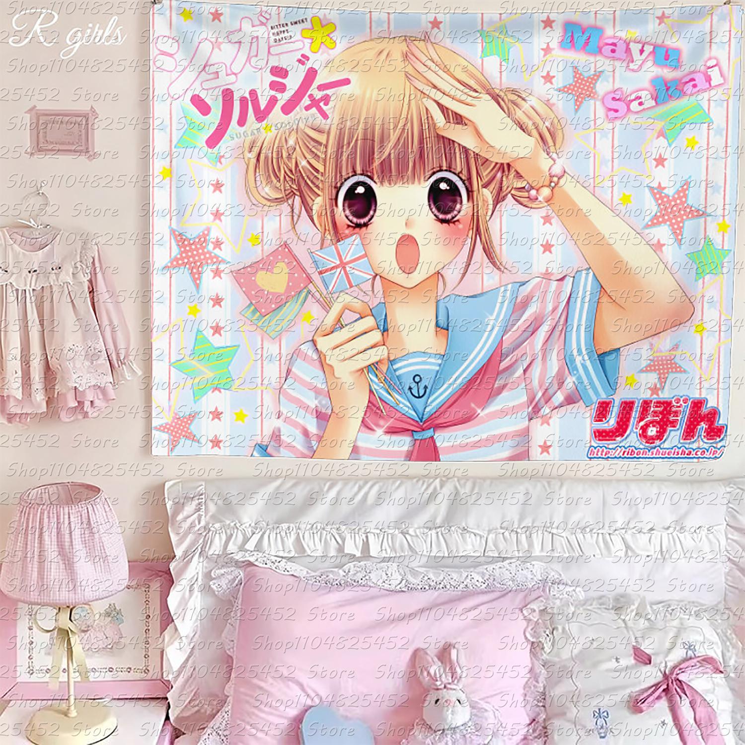 

New AnimeStyle Beautiful Girl Patchwork Wall Hanging Ins Style Girl Cute Tapestry Wall Cloth for Student Dorms Bedrooms 74x94cm(29x37in)