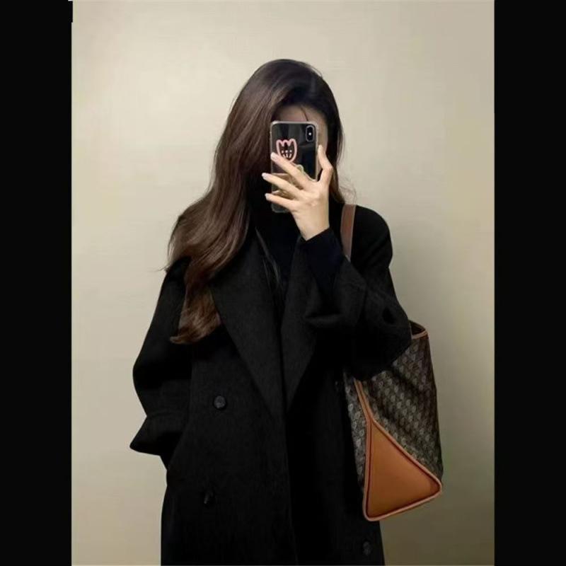 Loose Medium and Long Woolen Coat Autumn and Winter New Velvet Small Coat Women