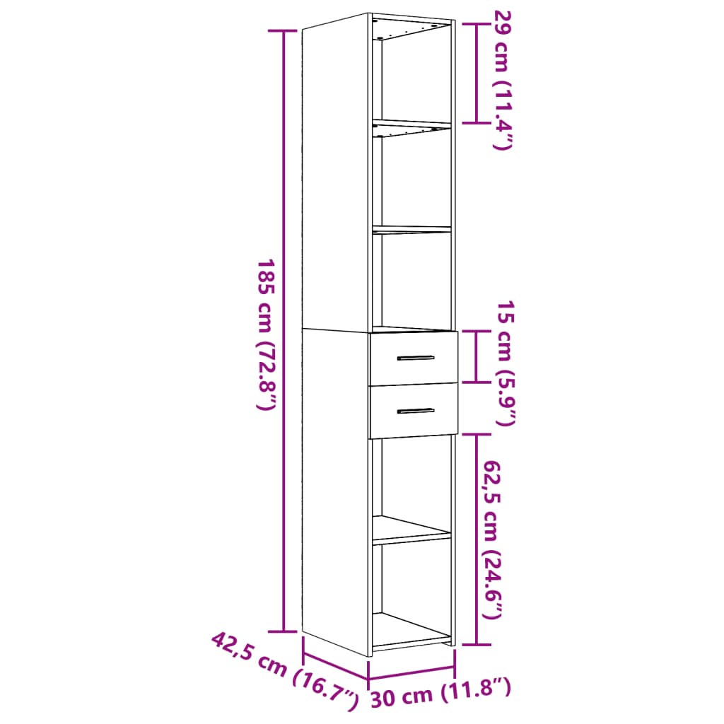 Highboard Gray Sonoma 30 x 42.5 x 185 cm Particleboard